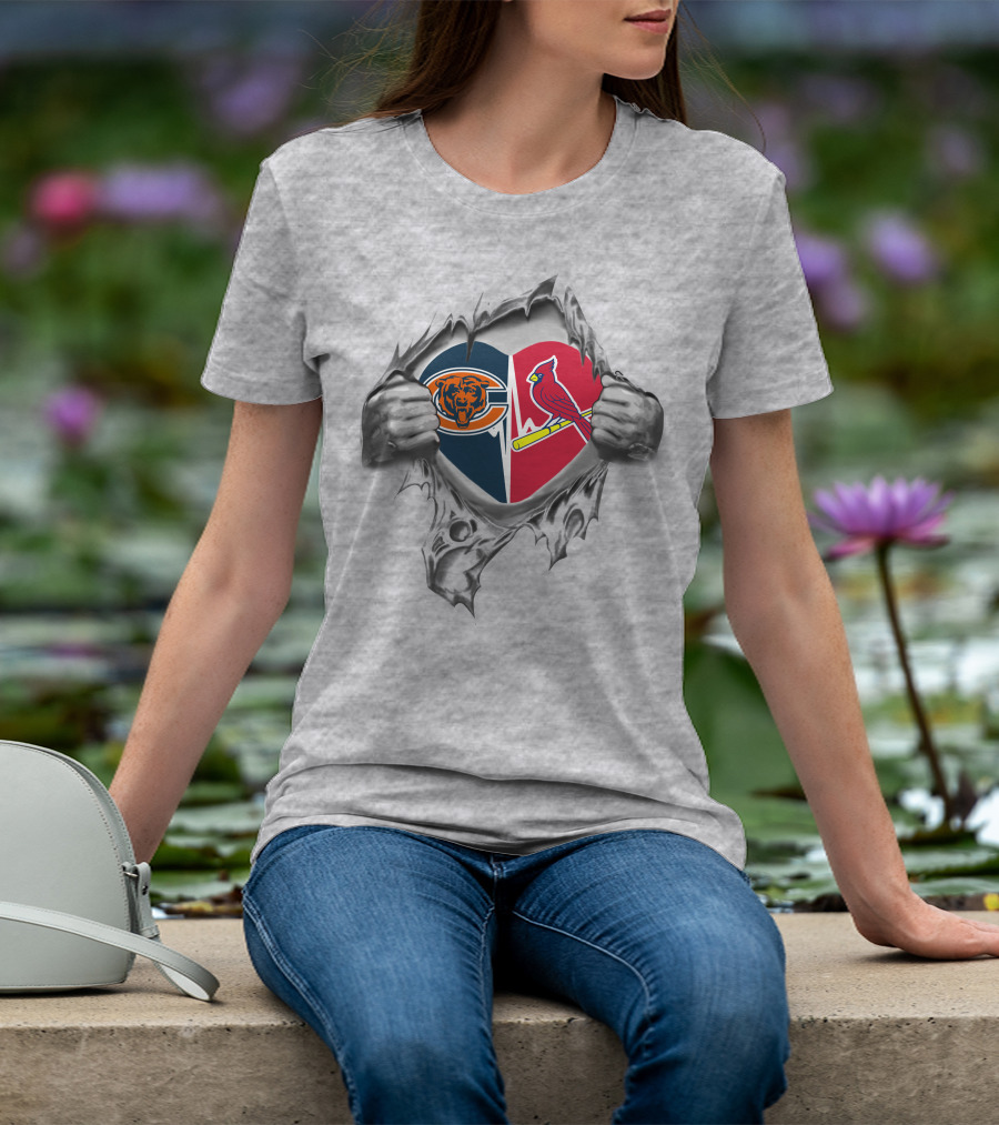Bears St Louis Cardinals Heart Torn Open Fusion T-Shirt