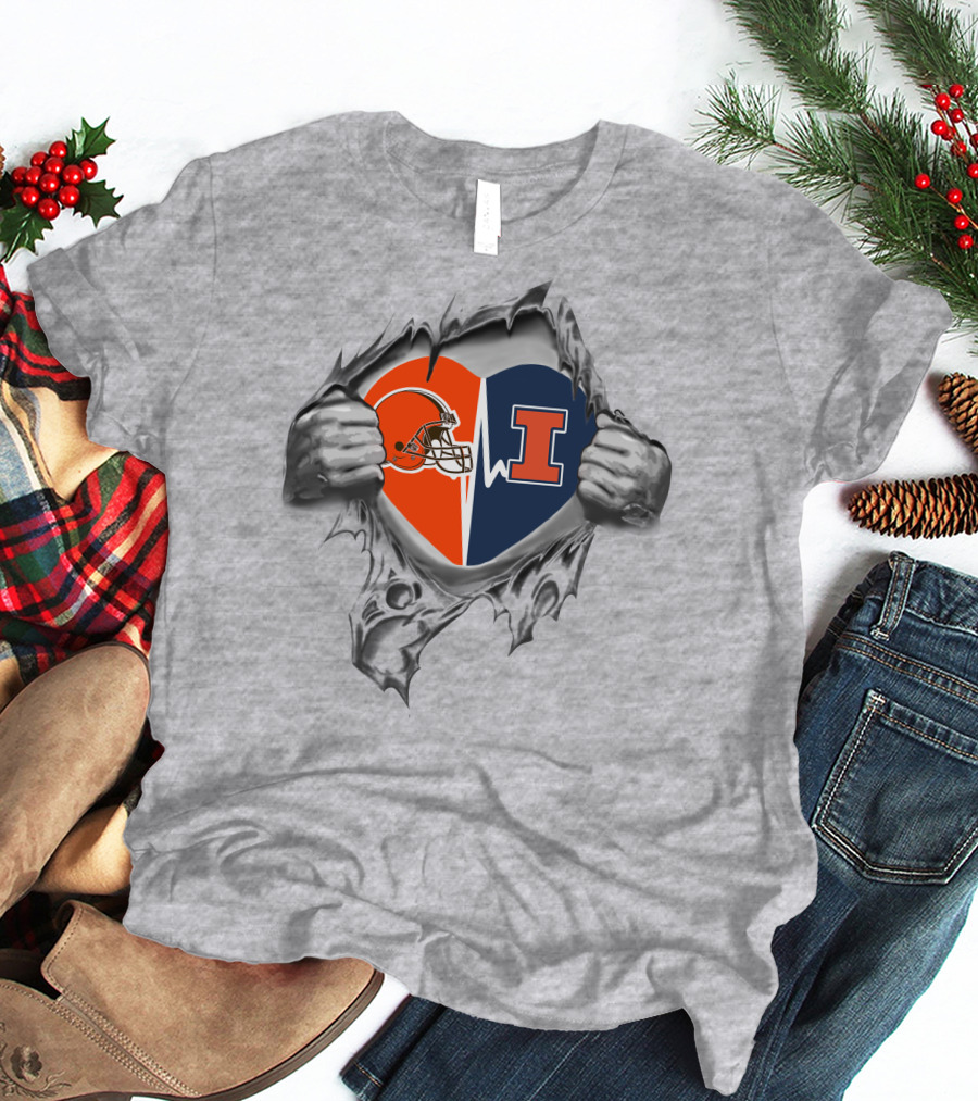 Browns Illinois Fighting Illini Heart Helmet Logo T-Shirt