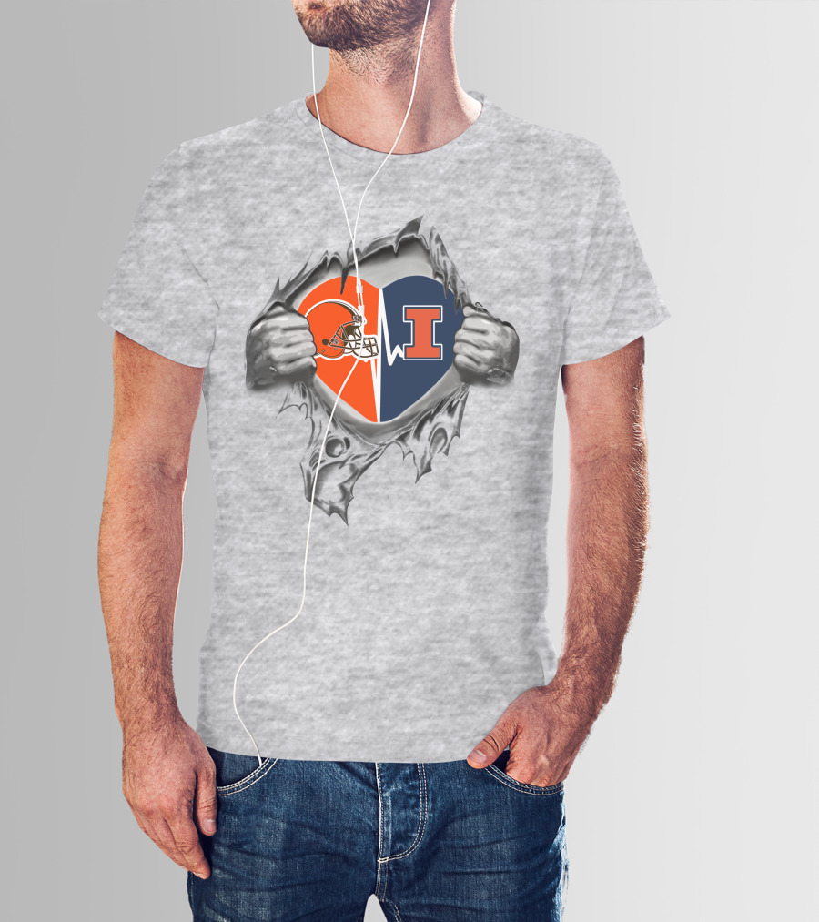 Browns Illinois Fighting Illini Heart Helmet Logo T-Shirt
