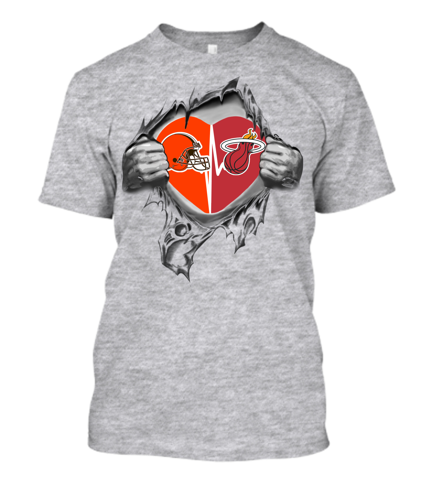 Cleveland Browns Miami Heat Heart Torn Open Football Basketball Passion T-Shirt