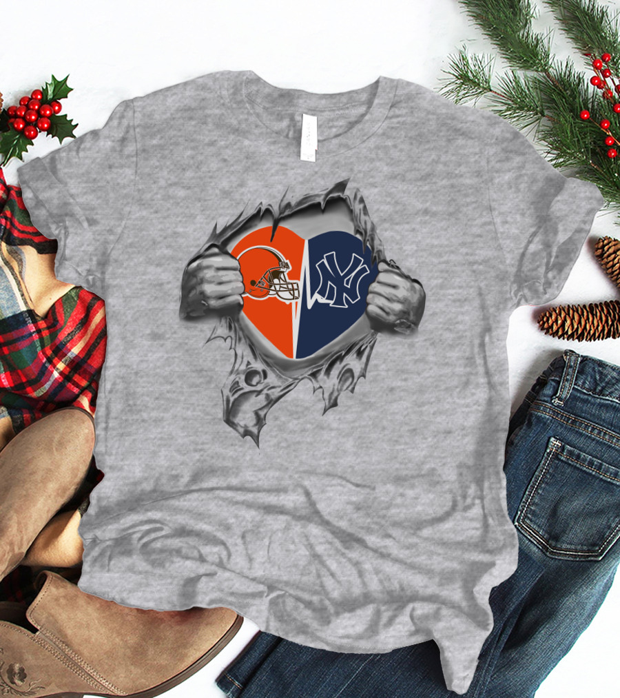 Browns New York Yankees Heart Helmet Logo Fusion T-Shirt