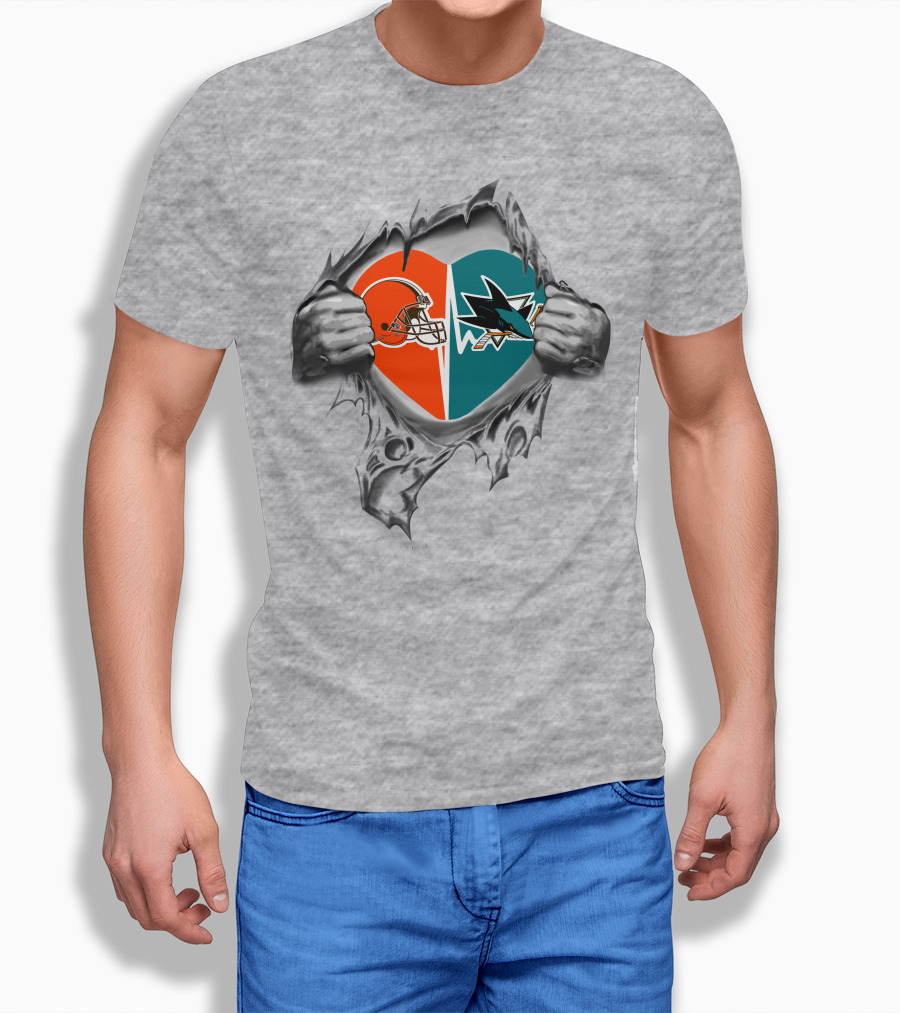 Browns San Jose Sharks Heart Helmet T-Shirt