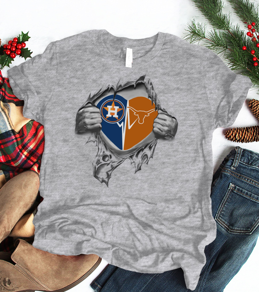 Astros And Texas Longhorns Split Heart T-Shirt