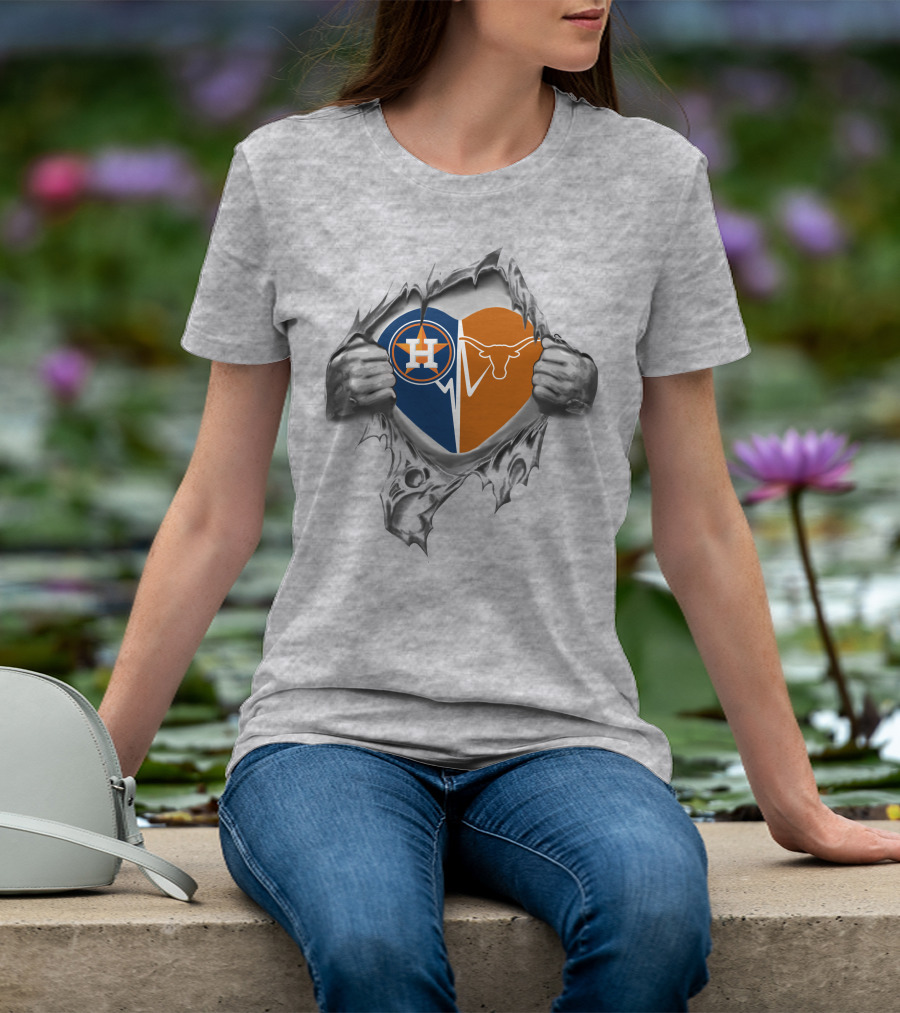 Astros And Texas Longhorns Split Heart T-Shirt