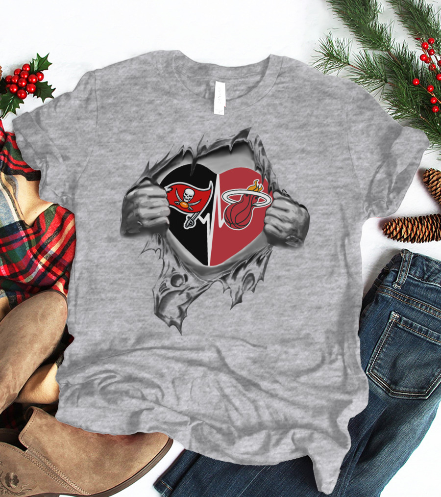 Buccaneers And Miami Heat Heartbeat Passion T-Shirt