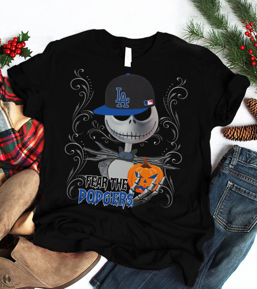 Fear The Los Angeles Dodgers Halloween Jack Skellington Pumpkin T-Shirt