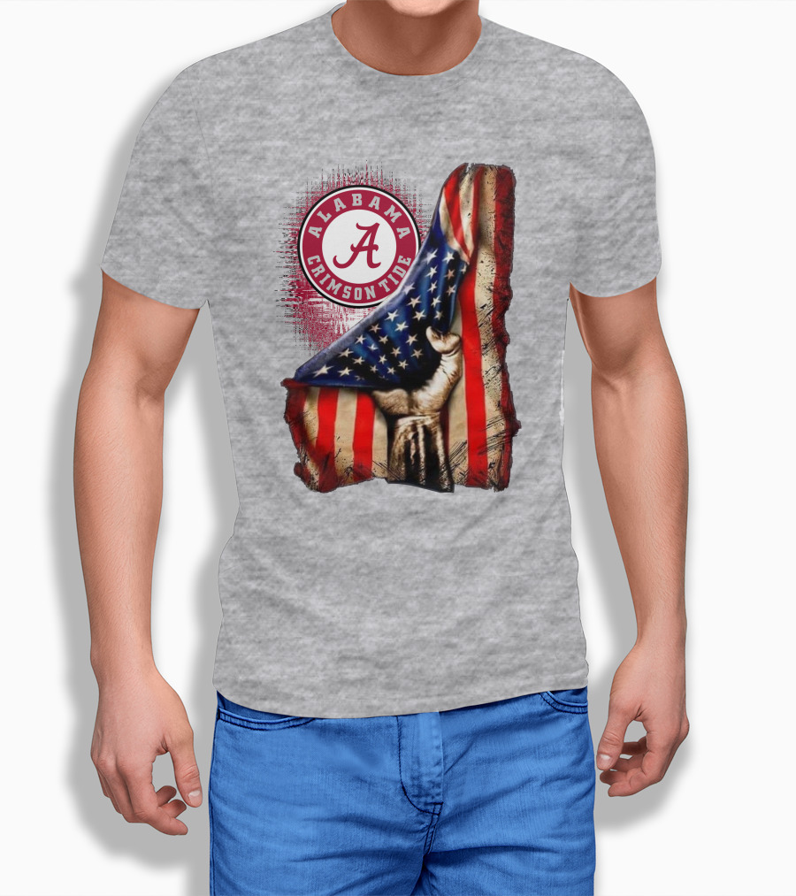Alabama Crimson Tide American Flag Fist Outline T-Shirt