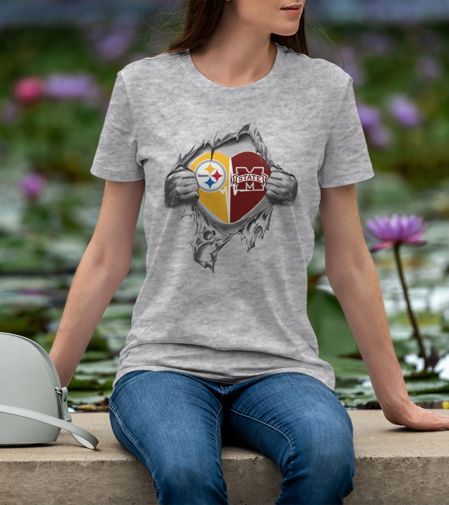 Steelers Mississippi State Bulldogs Heart Connection T-Shirt