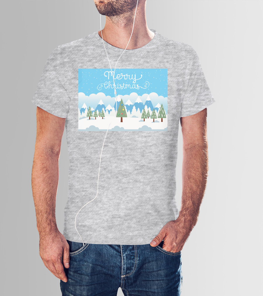 Merry Christmas Snowy Mountain Landscape With Decorated Tree T-Shirt