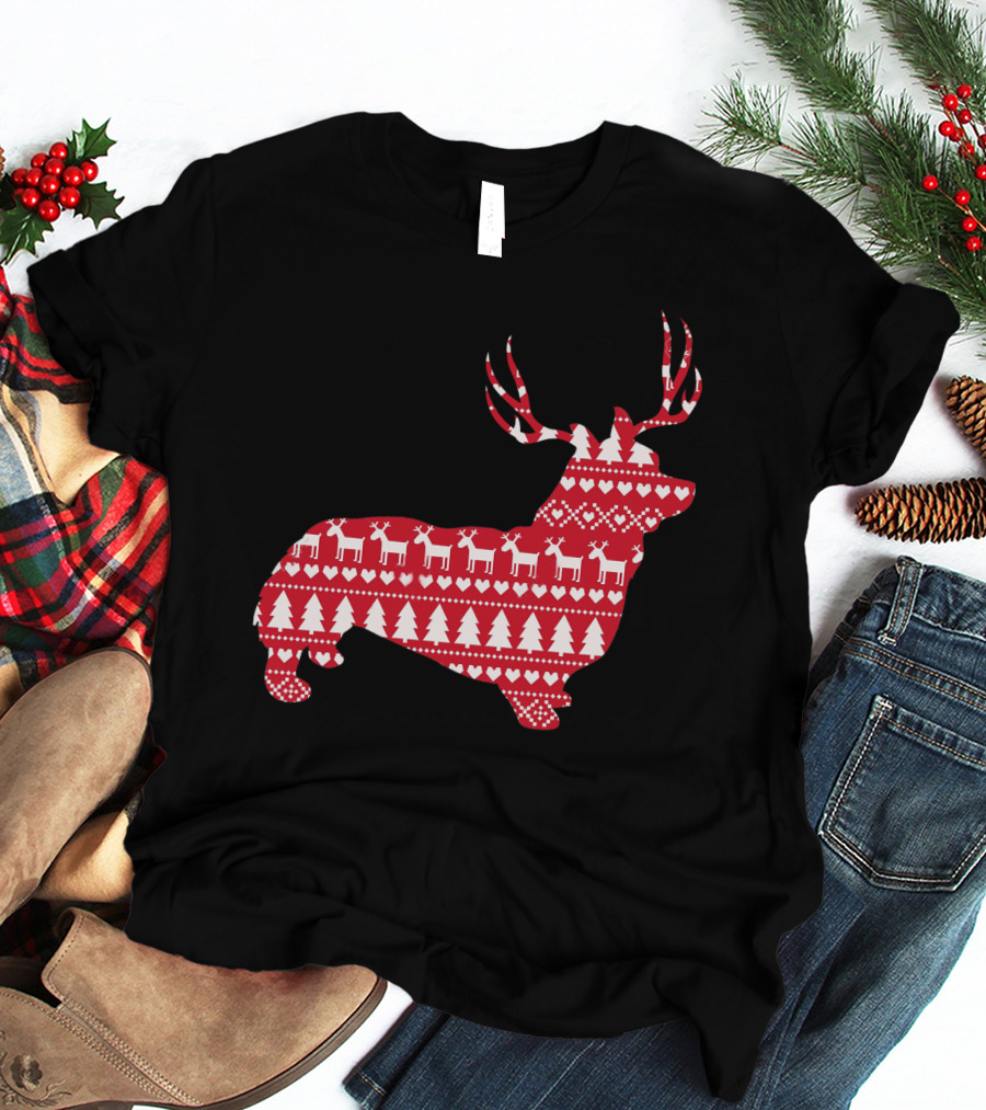 Welsh Corgi Christmas Reindeer T-Shirt