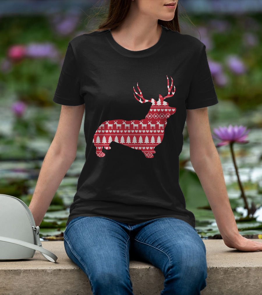 Welsh Corgi Christmas Reindeer T-Shirt