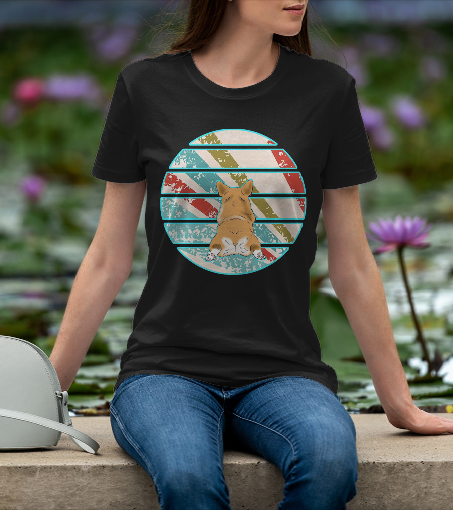 Welsh Corgi Retro Stripes Circle T-Shirt
