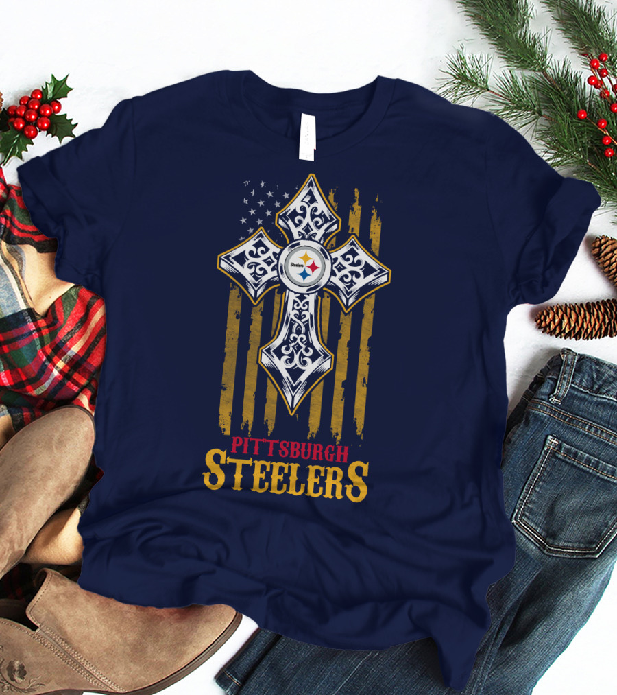 Pittsburgh Steelers Cross American Flag T-Shirt