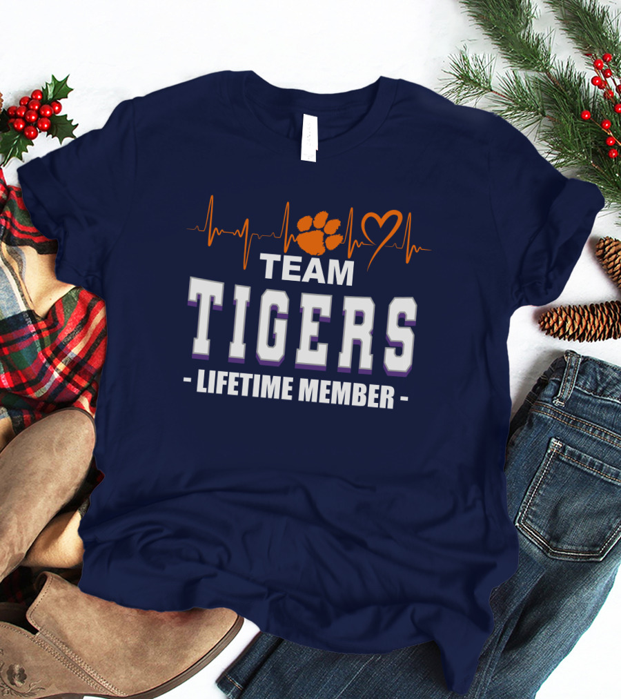 Team Tigers Lifetime Member Clemson Tigers Heartbeat Paw Heart T-Shirt
