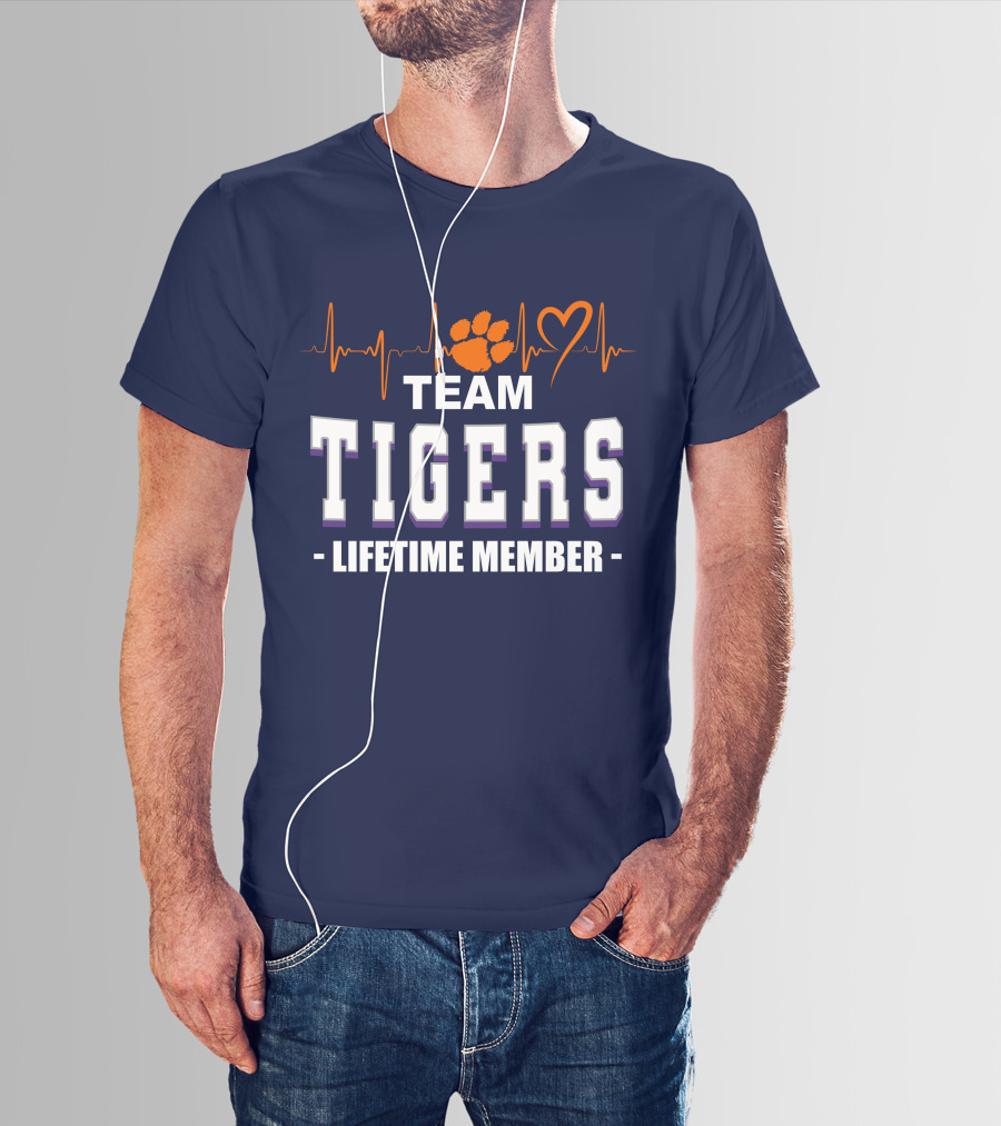 Team Tigers Lifetime Member Clemson Tigers Heartbeat Paw Heart T-Shirt