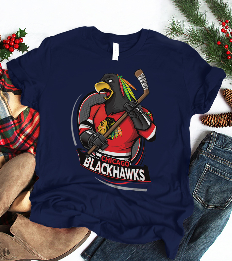 Chicago Blackhawks Hockey Logo Bird Mascot T-Shirt