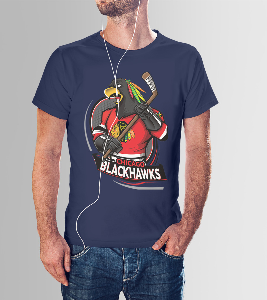 Chicago Blackhawks Hockey Logo Bird Mascot T-Shirt