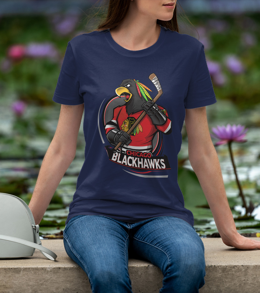 Chicago Blackhawks Hockey Logo Bird Mascot T-Shirt
