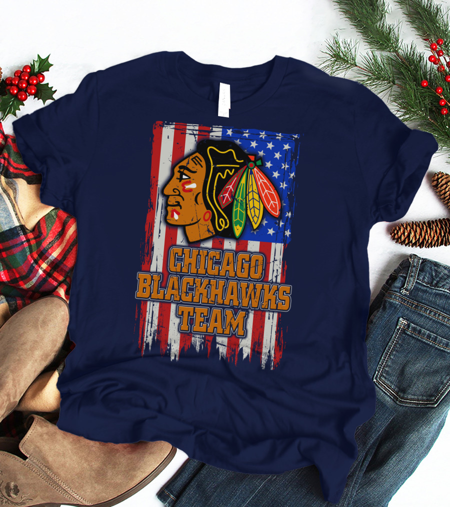 Chicago Blackhawks Team American Flag T-Shirt