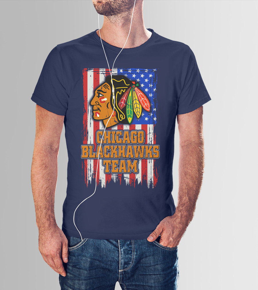 Chicago Blackhawks Team American Flag T-Shirt