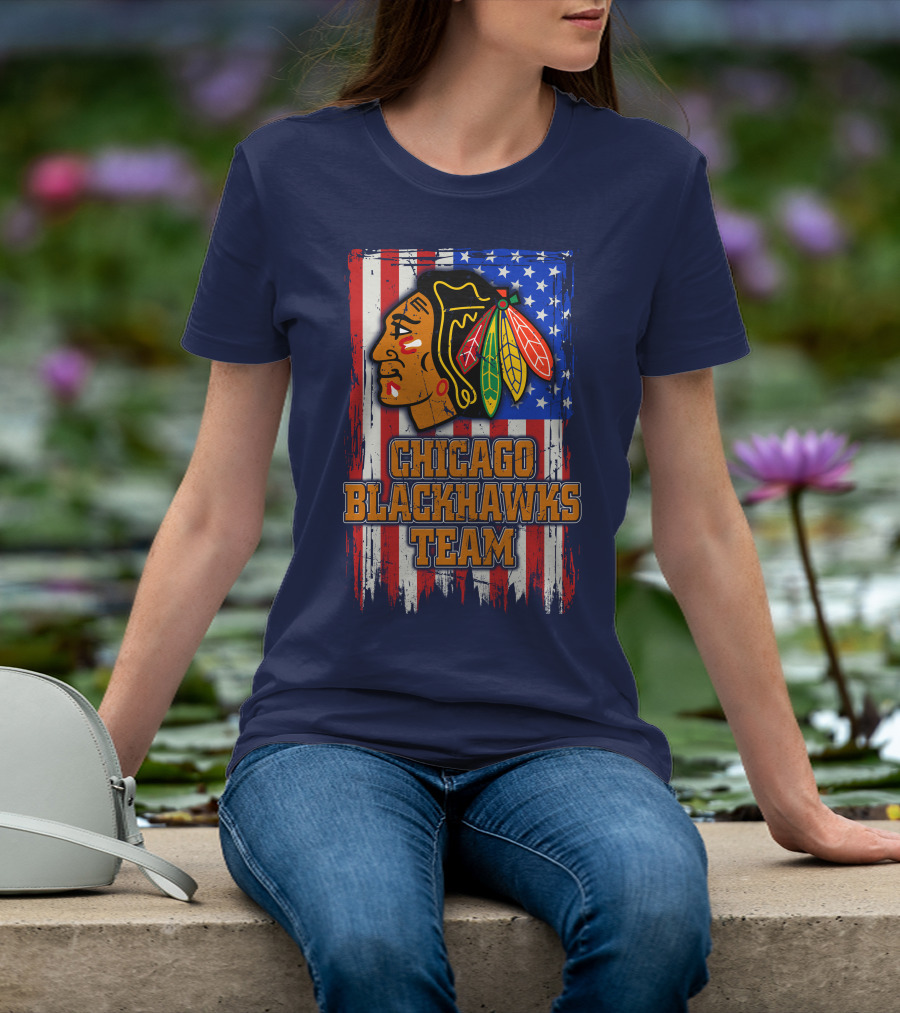 Chicago Blackhawks Team American Flag T-Shirt