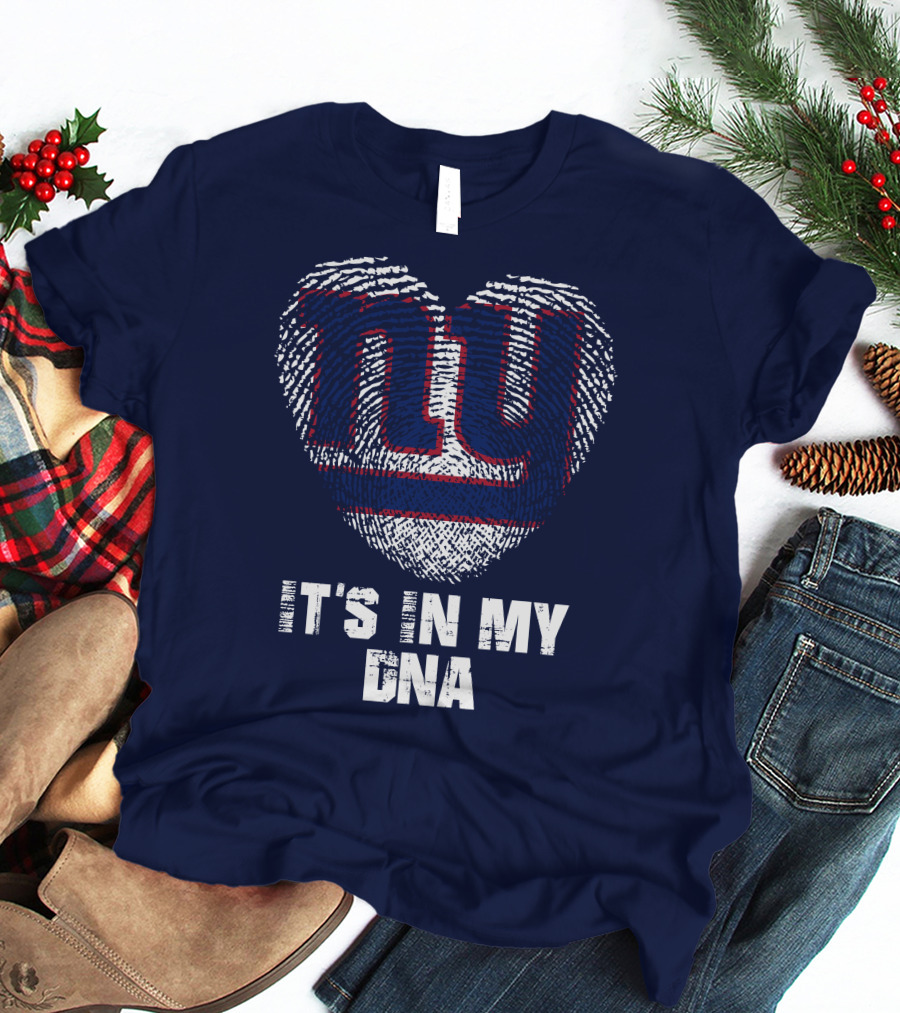 New York Giants It's In My Dna Heart Fingerprint T-Shirt