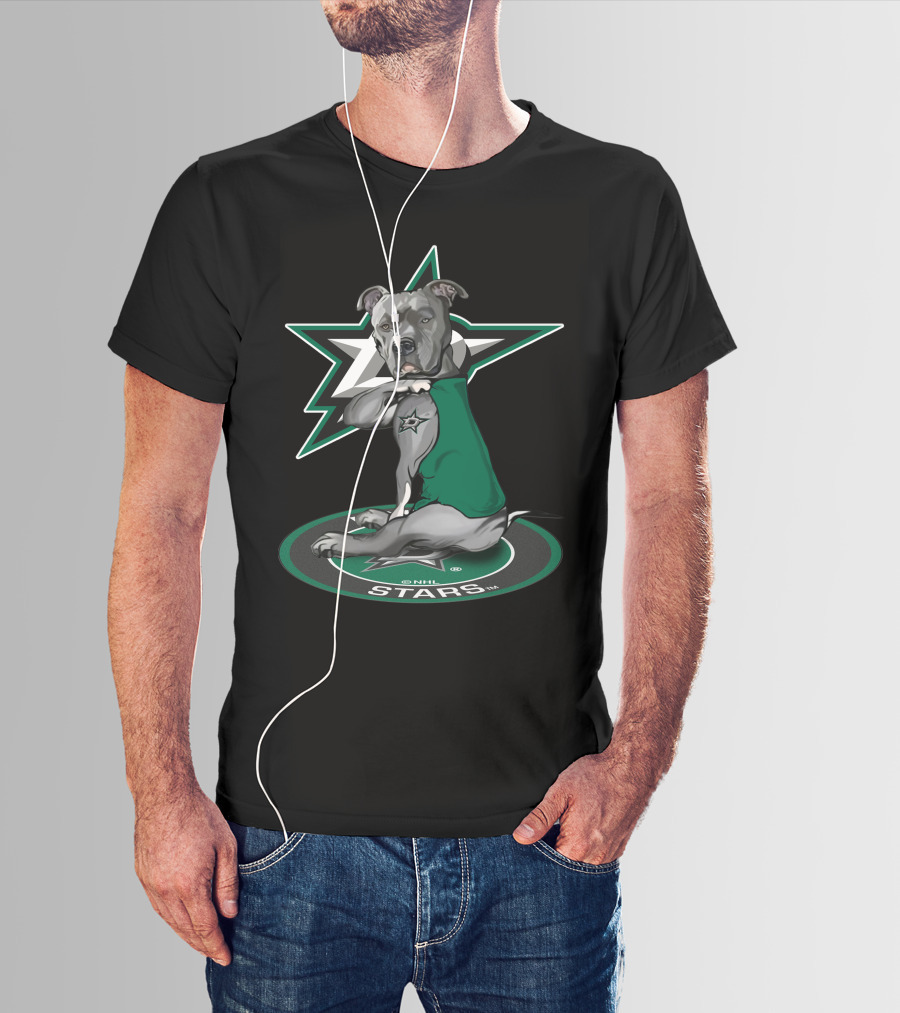 Nhl Dallas Stars Dog With Star Logo And Green Jersey T-Shirt