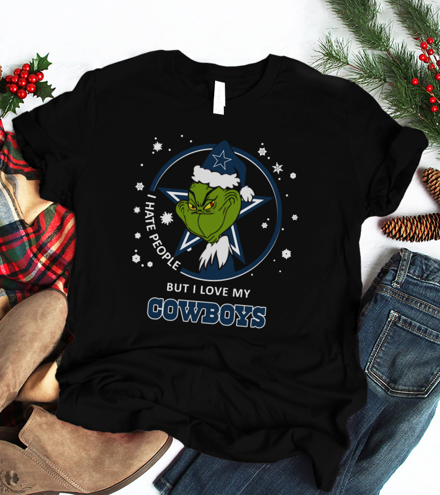 I Hate People But I Love My Dallas Cowboys Grinch Holiday Snowflakes T-Shirt