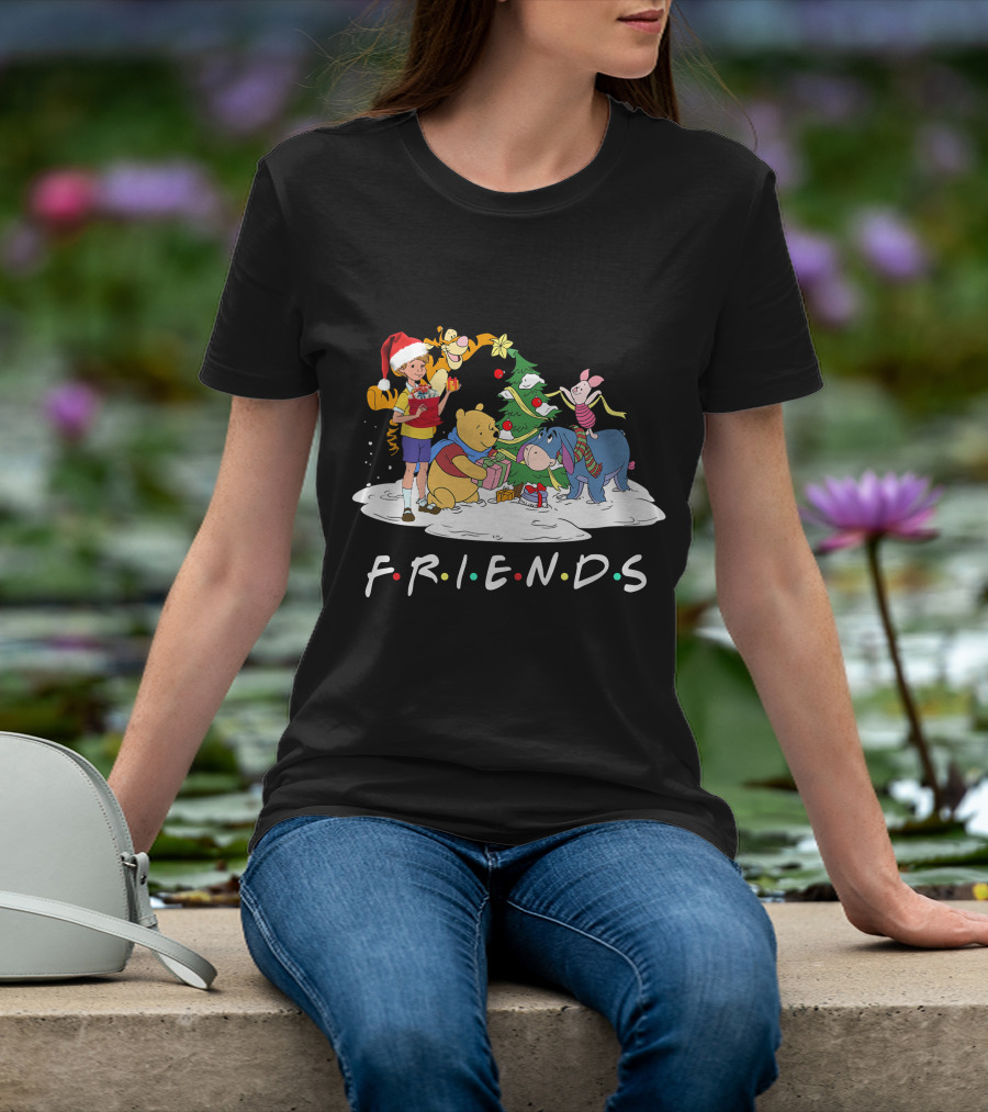 FRIENDS Pooh Tigger Eeyore Piglet Christmas Tree Santa Hat T-Shirt