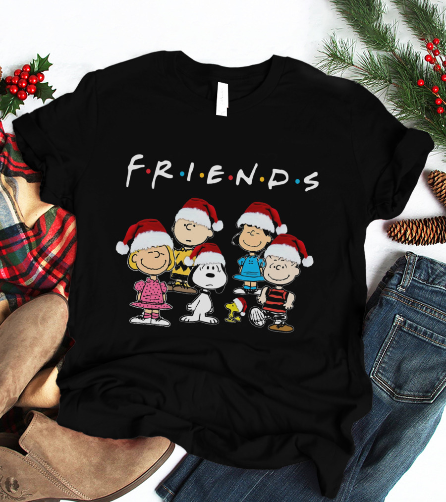 Snoopy Peanuts Friends Christmas Characters Santa Hats T-Shirt