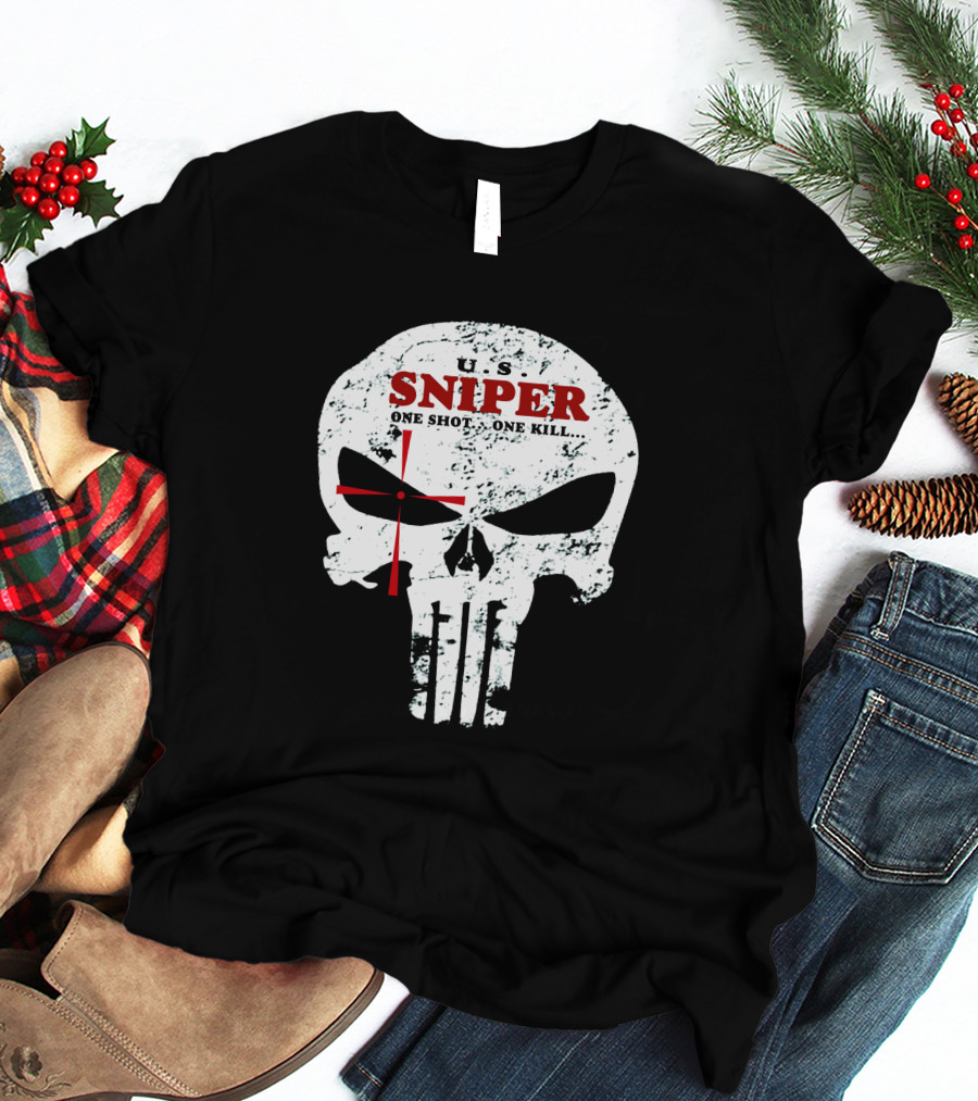 U.S. Sniper One Shot One Kill Skull T-Shirt
