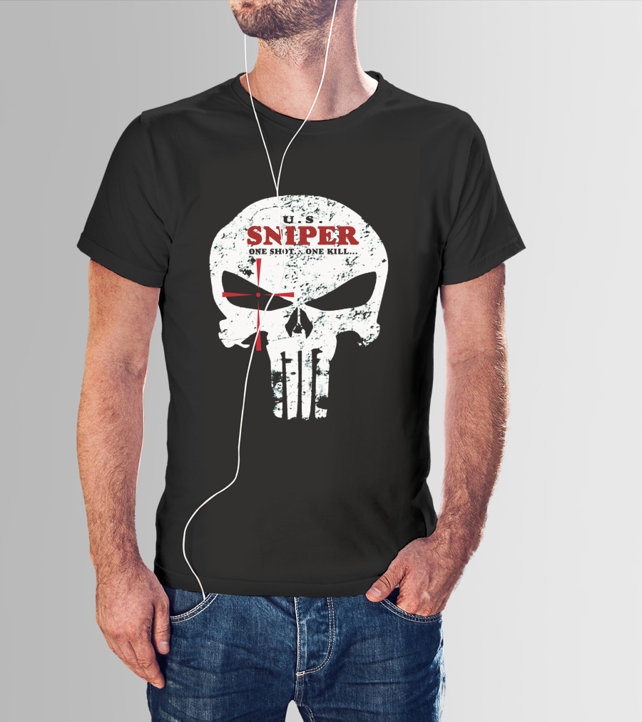 U.S. Sniper One Shot One Kill Skull T-Shirt