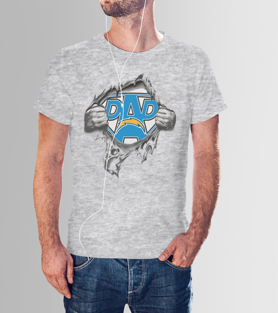 Super Dad Los Angeles Chargers Logo Superhero Style Tear T-Shirt