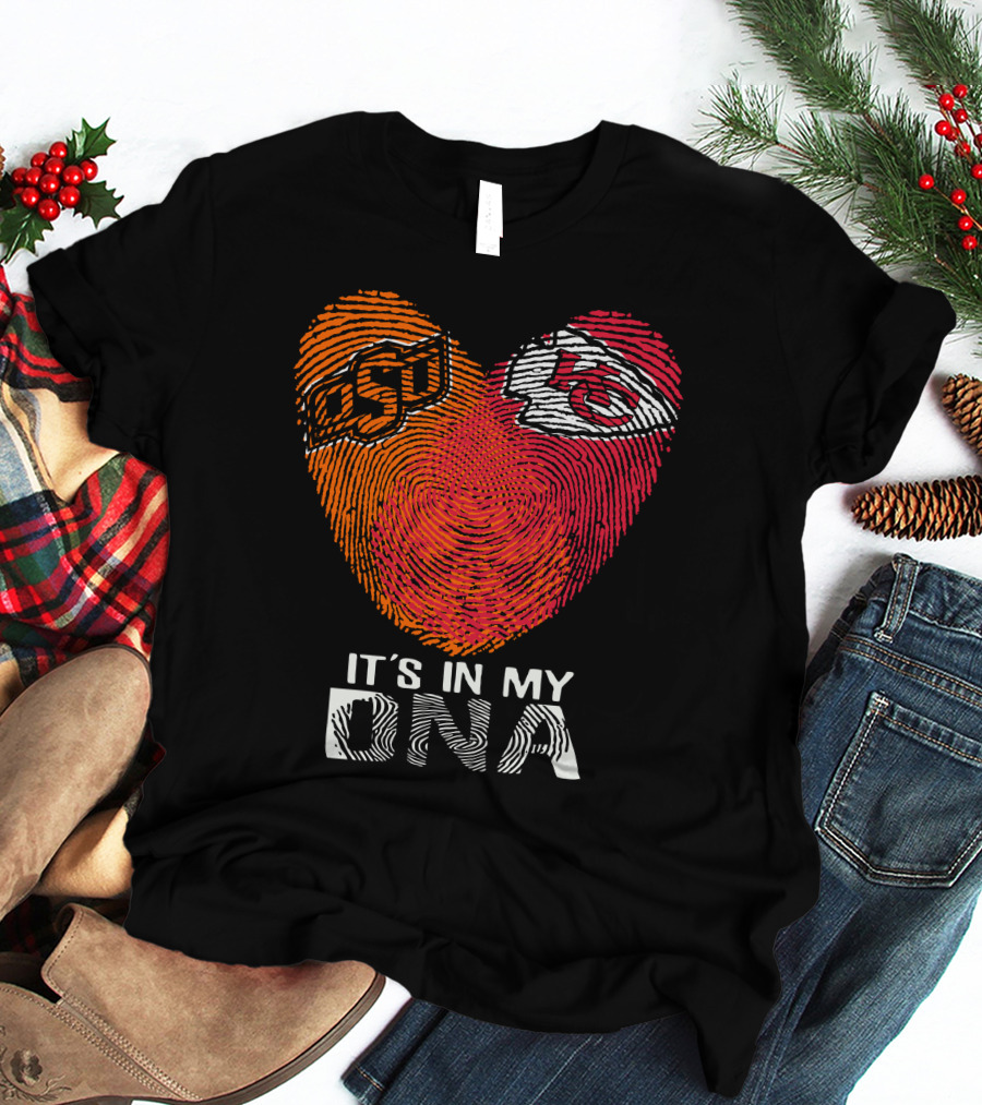 Oklahoma State Osu And Kansas City Chiefs It's In My Dna Fingerprint Heart T-Shirt