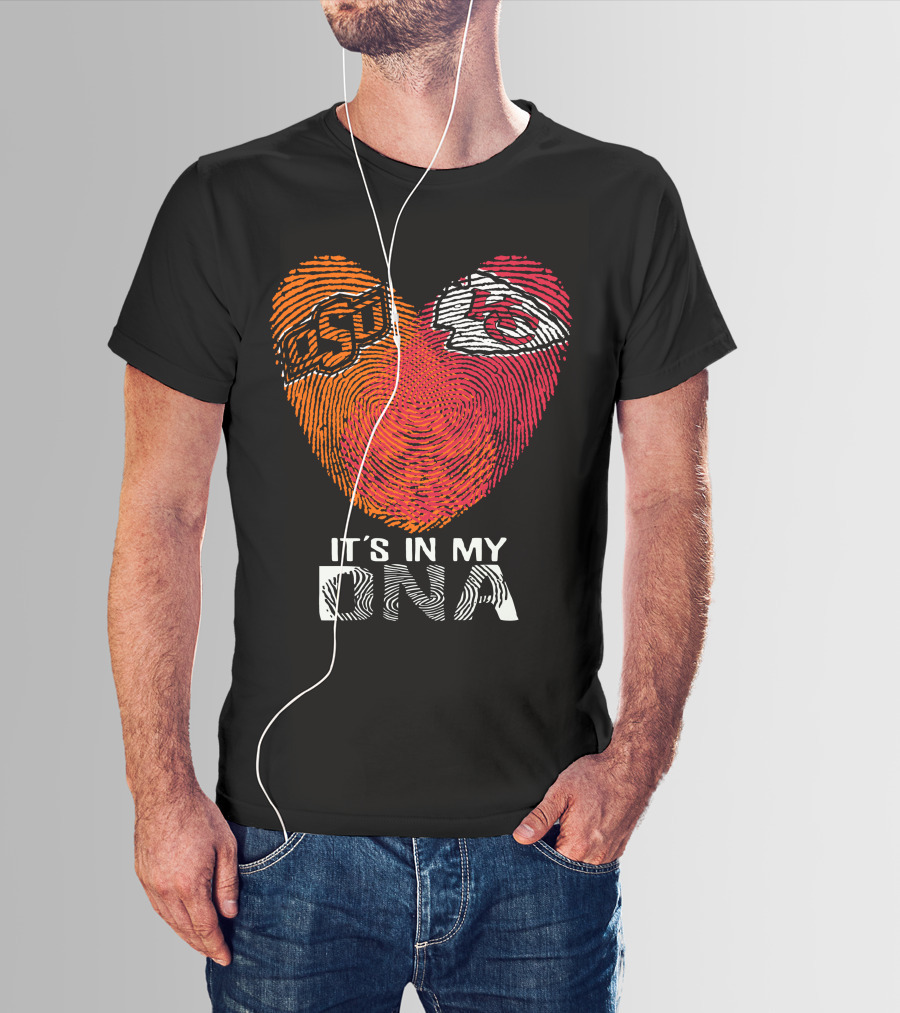 Oklahoma State Osu And Kansas City Chiefs It's In My Dna Fingerprint Heart T-Shirt