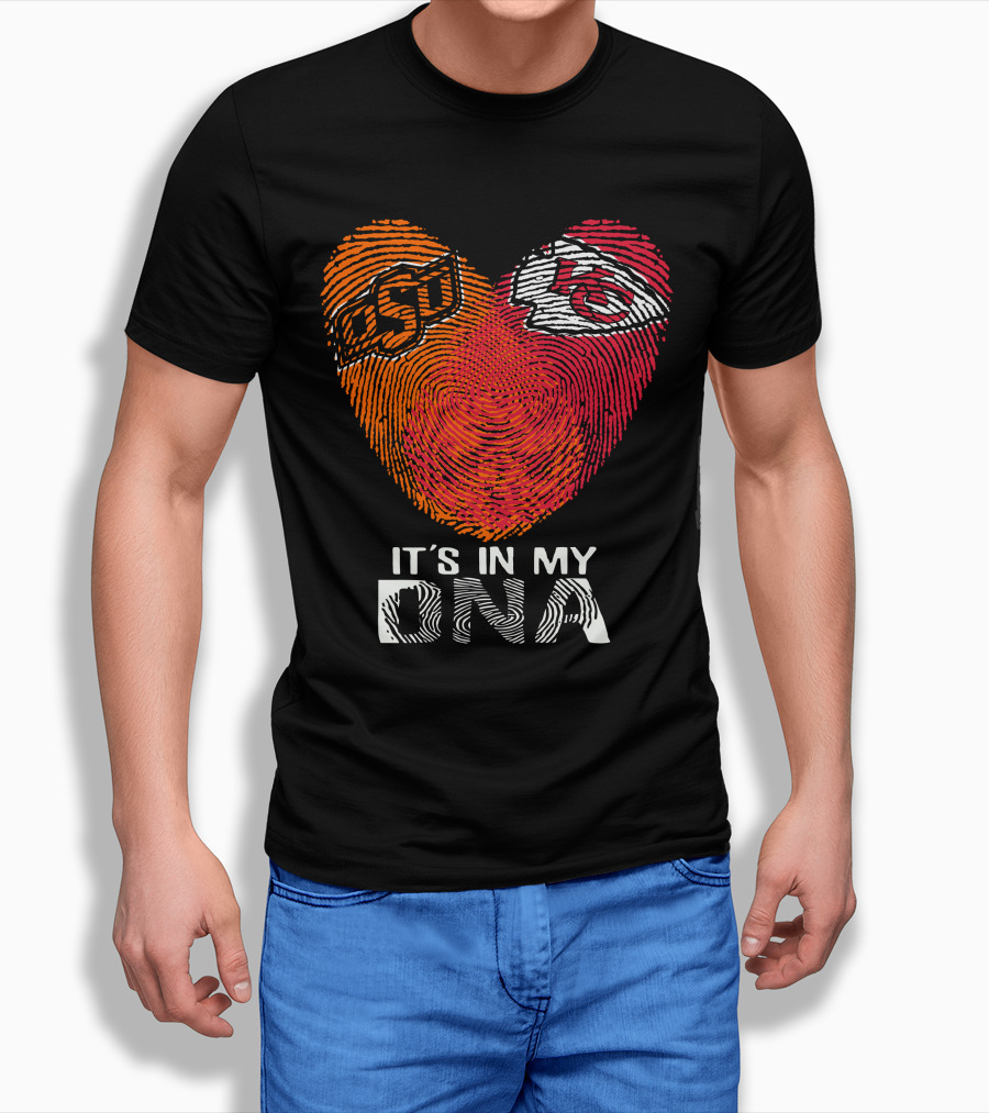 Oklahoma State Osu And Kansas City Chiefs It's In My Dna Fingerprint Heart T-Shirt