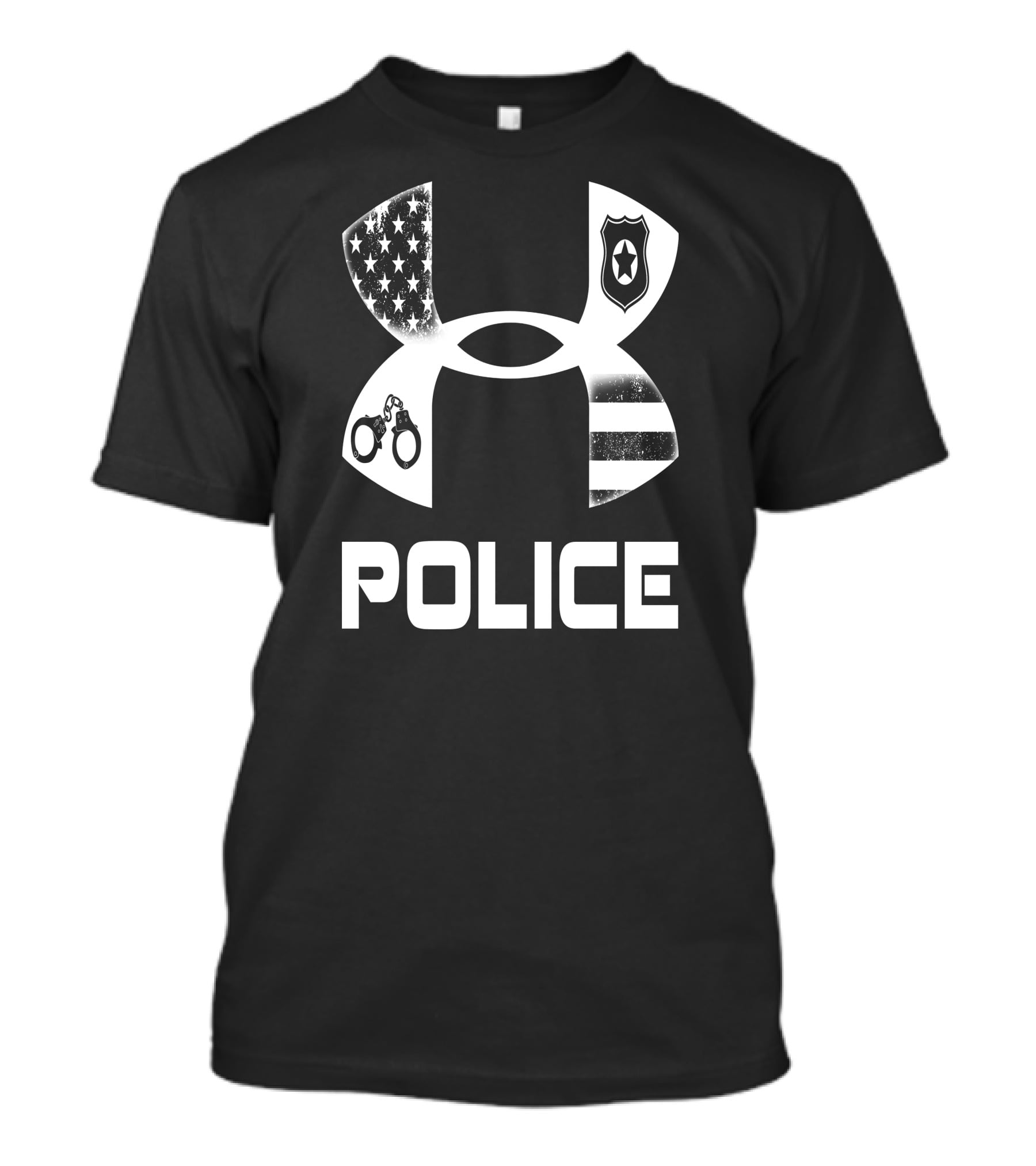 Police American Flag Badge Handcuffs T-Shirt