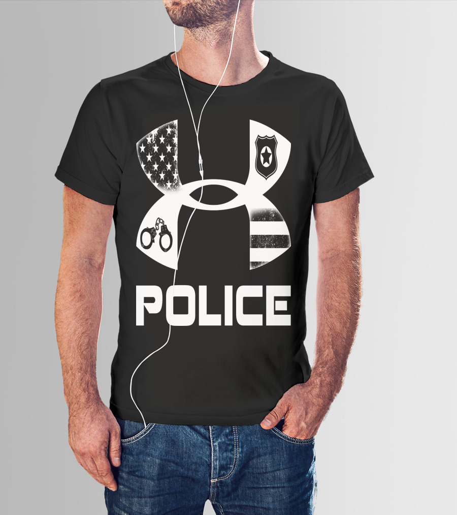 Police American Flag Badge Handcuffs T-Shirt