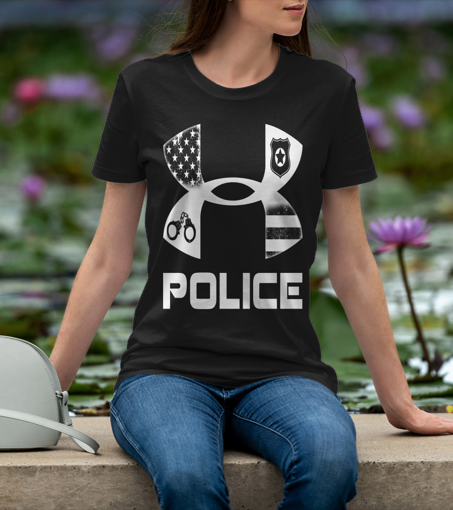 Police American Flag Badge Handcuffs T-Shirt