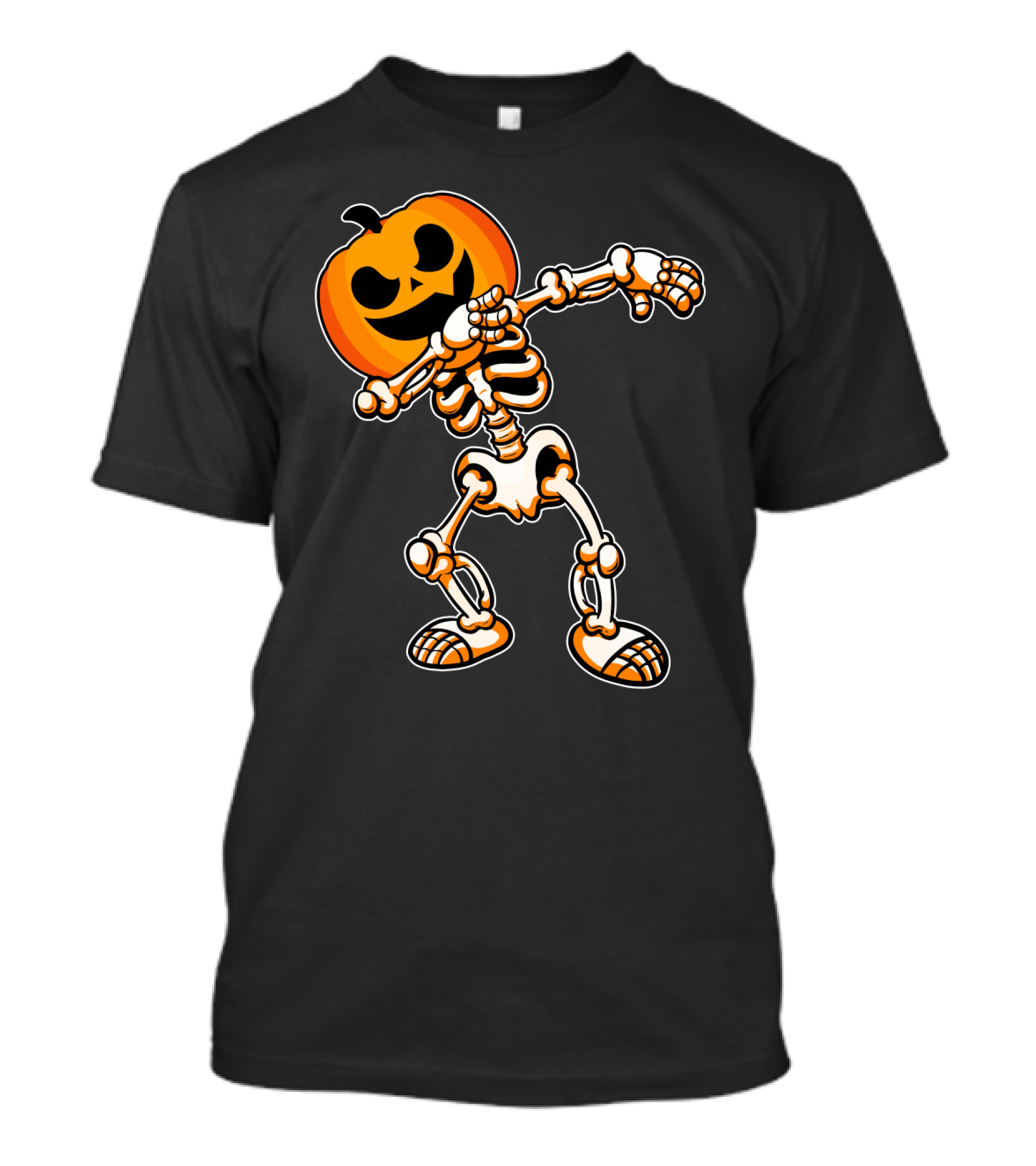 Dabbing Skeleton With Pumpkin Head Halloween Humor T-Shirt