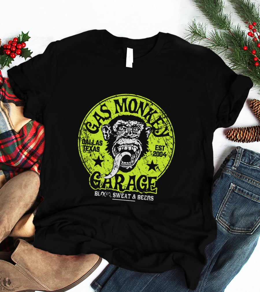 Gas Monkey Garage Dallas Texas Est 2004 Blood Sweat And Beers Vest Green T-Shirt