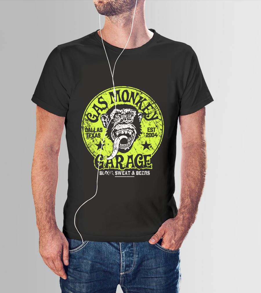 Gas Monkey Garage Dallas Texas Est 2004 Blood Sweat And Beers Vest Green T-Shirt