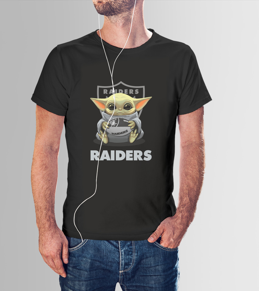 Raiders Baby Yoda Holding Football T-Shirt