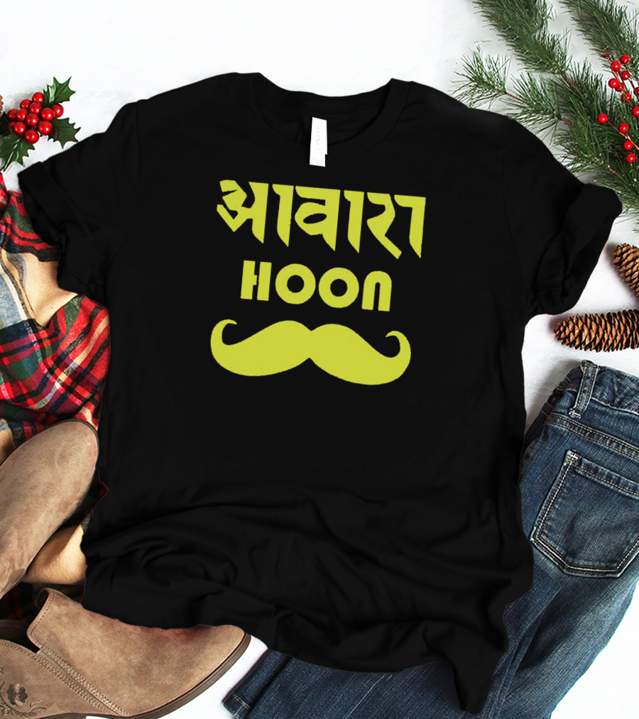Awaara Hoon Hindi Text With Yellow Moustache T-Shirt