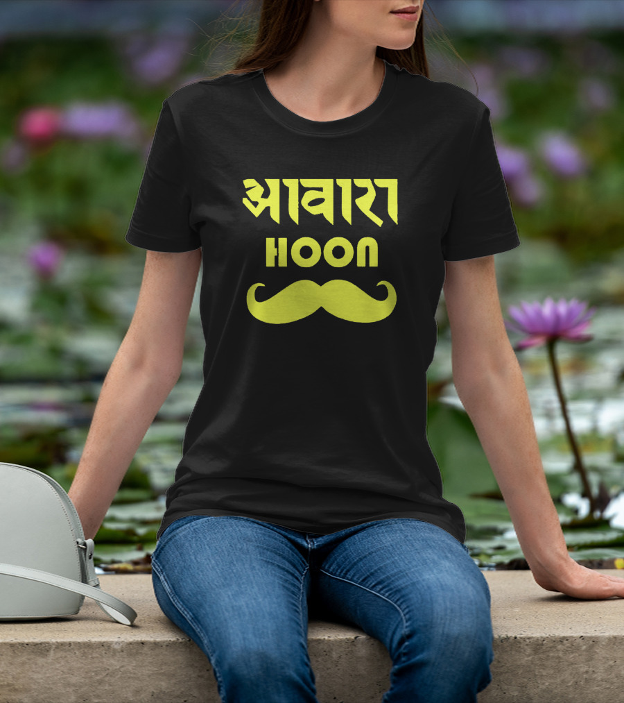 Awaara Hoon Hindi Text With Yellow Moustache T-Shirt