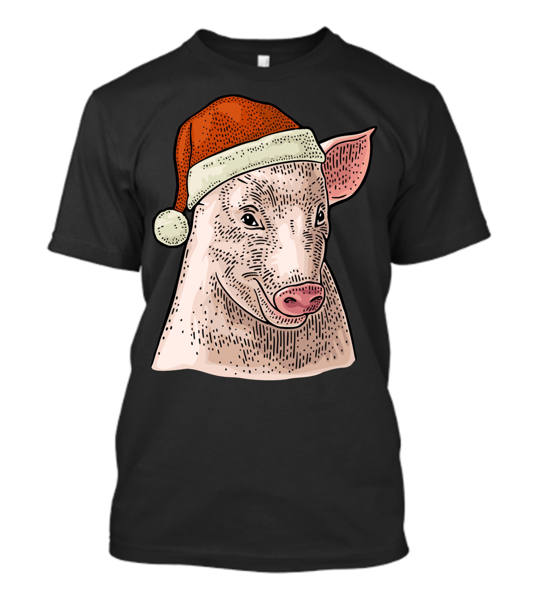 Pig In Santa Claus Cap Christmas T-Shirt