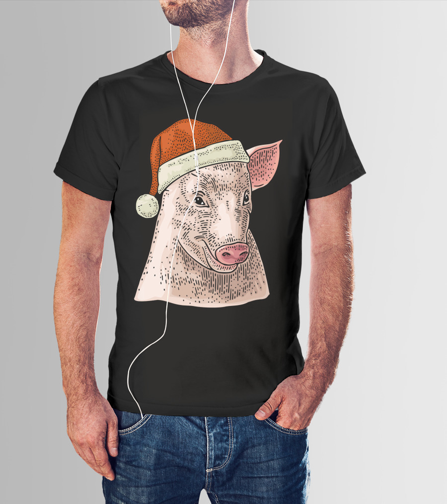 Pig In Santa Claus Cap Christmas T-Shirt