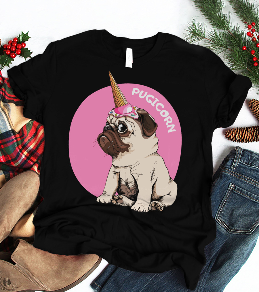 Pugicorn Ice Cream Cone Hat Cute Pug T-Shirt