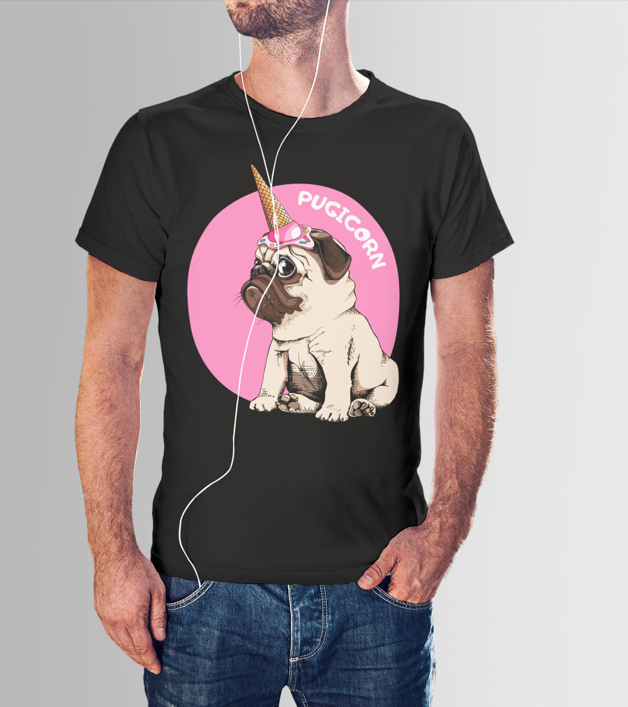 Pugicorn Ice Cream Cone Hat Cute Pug T-Shirt