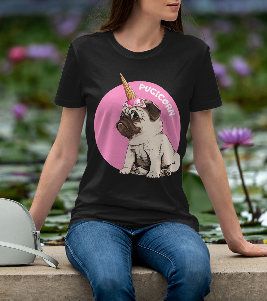 Pugicorn Ice Cream Cone Hat Cute Pug T-Shirt